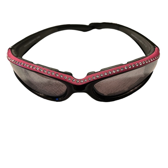 Global Vision Accessories - Foam Padded Motorcycle Riding Sunglasses Pink & Black with Crystal Rhinestones
